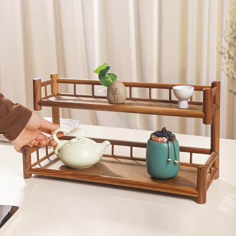 黑胡桃木桌面置物架茶杯收纳架小型博古架多层紫砂壶展示茶具架子