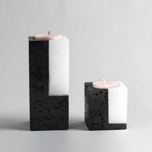现代轻奢黑白洞石云石烛台蜡烛扩香器创意摆件桌面茶几装饰样板间