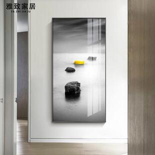现代简约入户墙玄关装饰画黑白灰石来运转挂画竖版过道走廊墙面画