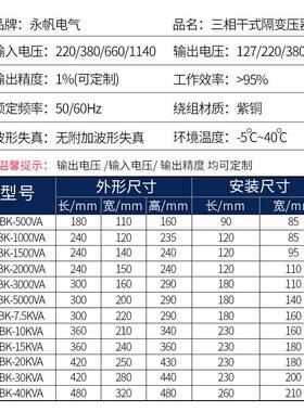 BK/离G-30KVA三相干式隔变压器415/380/220SSG-30KVA/200/127V控