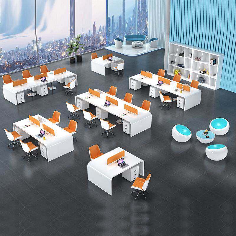 桌白色烤漆组职员办公桌FAYZ10代简约4人位屏风办工办公室家具现6