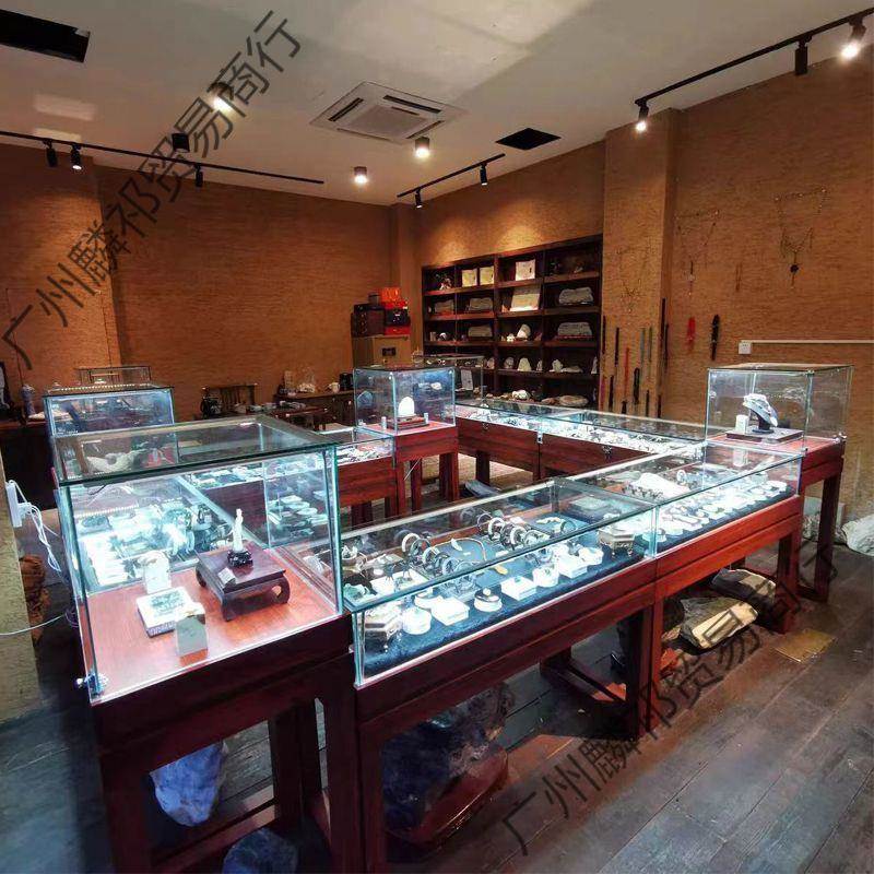 珠宝展示柜实木古玩翡翠手子串柜古中展厅博物复馆展柜式玻AMD璃