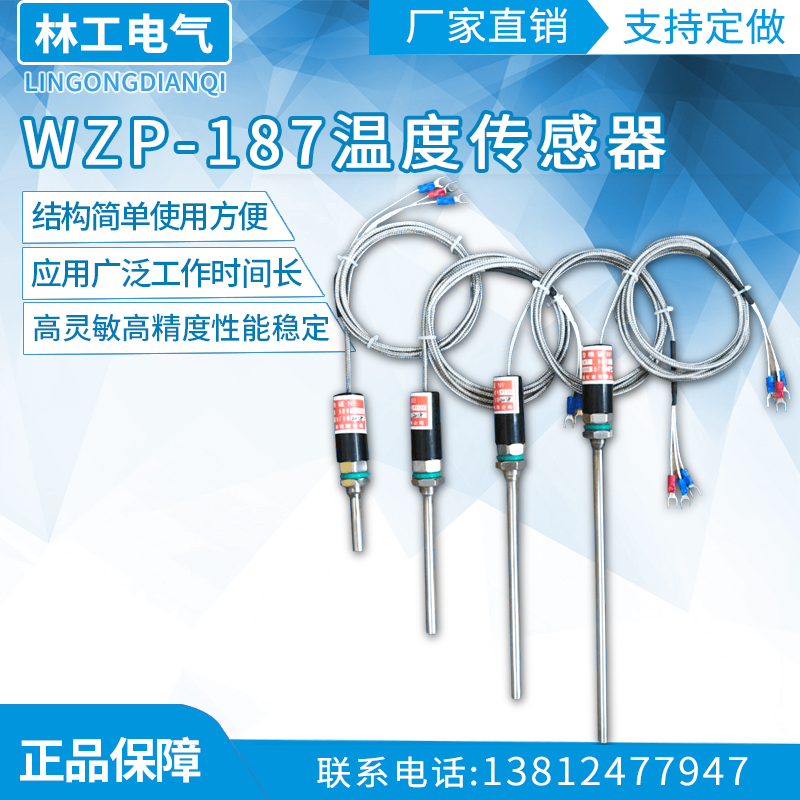 WZP-187温度传感器铂热电阻PT100防水温度探头 K/E型热电偶感温棒