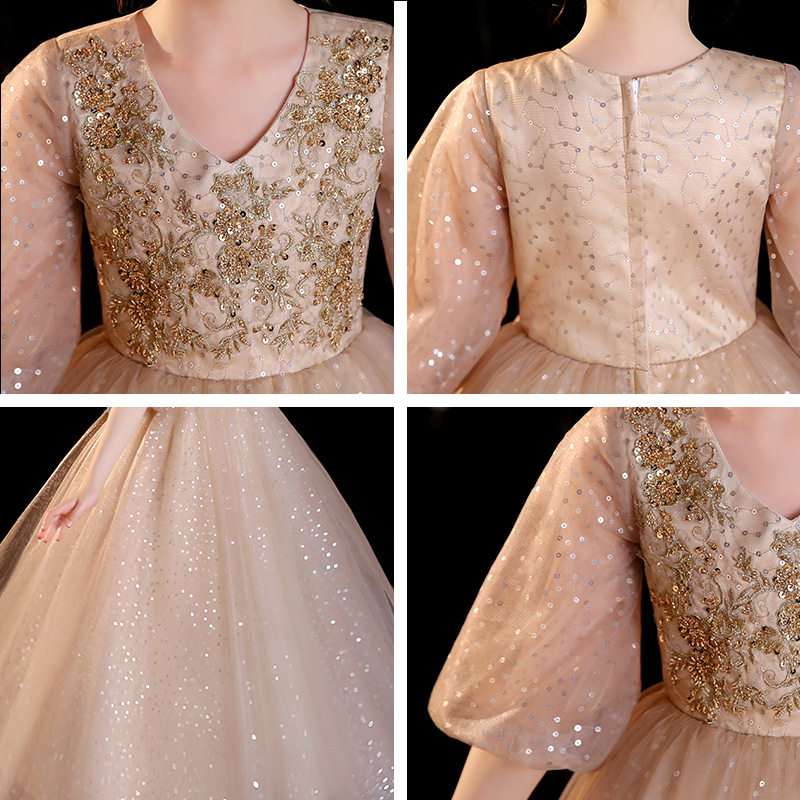 2026新款儿童小主持人礼服女童长款走秀公主裙女孩钢琴演奏演