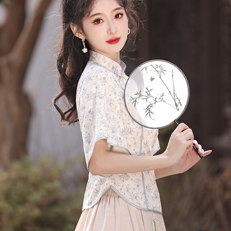 2026新款时尚春夏双绉印花感旗袍甜美清新学院风气质旗袍裙高