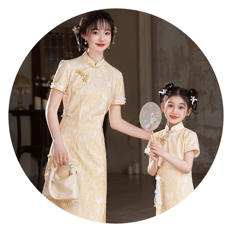 2026新款亲子装母女装儿童旗袍夏季中国风古装长款短袖连衣裙