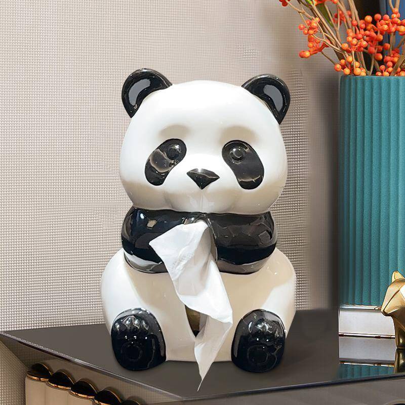 轻奢感熊猫纸巾盒家用客厅卧室摆件2024新款创意抽纸盒