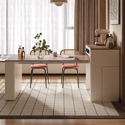 中古风岛台餐桌一体家用可伸缩折叠多功能中岛台新款厨房小岛台