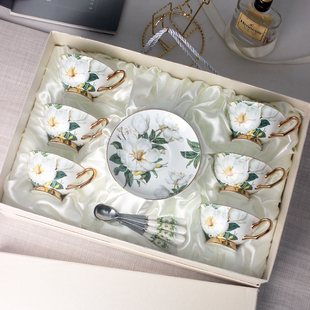 欧式 陶瓷杯咖啡杯套装 创意简约家用骨瓷咖啡杯子6件套礼盒装