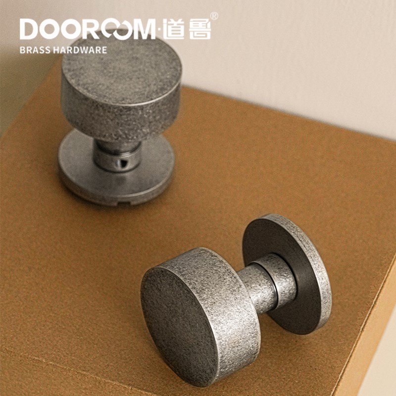 道鲁黄铜室内中古风古银色做旧房门锁复古圆形把手家用浴室卫生间