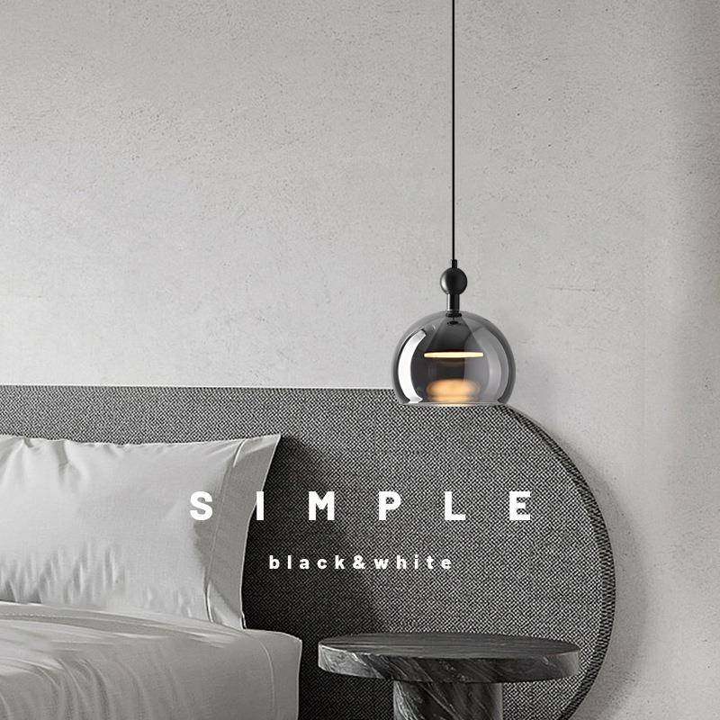 北欧卧室床头小吊灯意式极简设计师三头玻璃灯餐厅吧台个性吊线灯