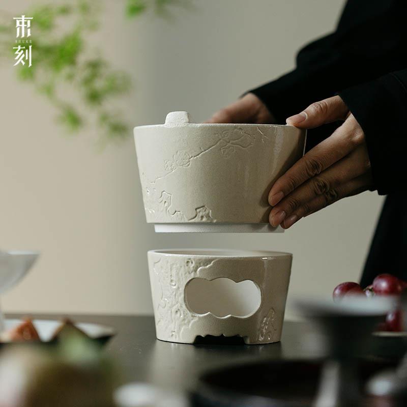 束刻全手工粉引耐火泥白泥炉泥火炉复古日式围炉煮茶碳炉茶事