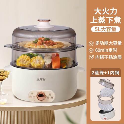 华生电蒸锅多功能家用三层多层蒸炖煮蒸锅大容量蒸笼不粘电火锅