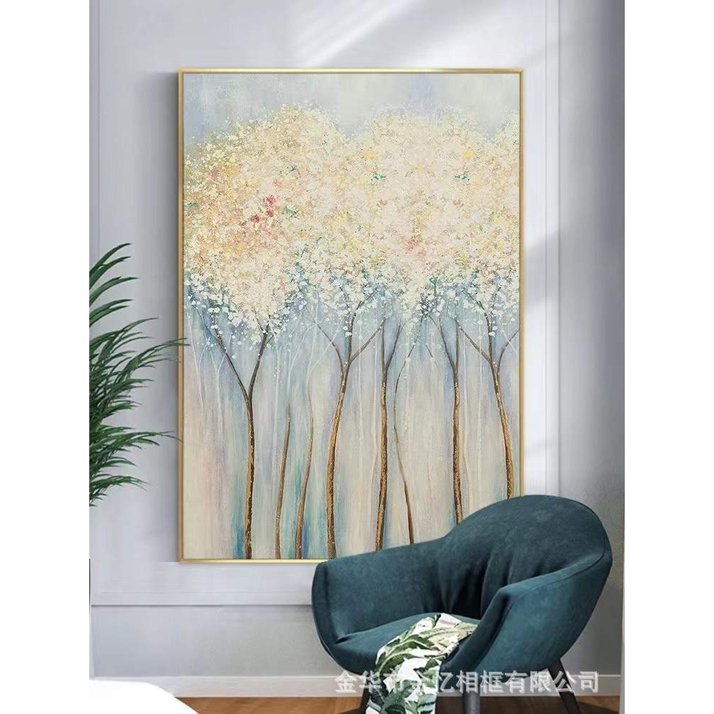 纯手绘油画客厅墙玄关发财树蒲公英装饰画立体肌理大尺寸高档挂画图片