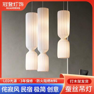 蚕丝吊灯北欧跃层挑高复式客厅沙发边长桶设计师艺术楼梯灯长吊灯