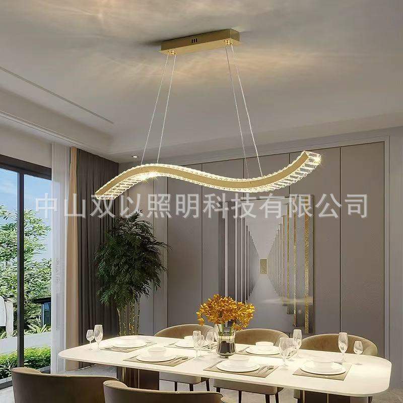 轻奢风餐厅吊灯水晶灯一字条形长方餐桌吧台灯具意式极简茶室吊燈