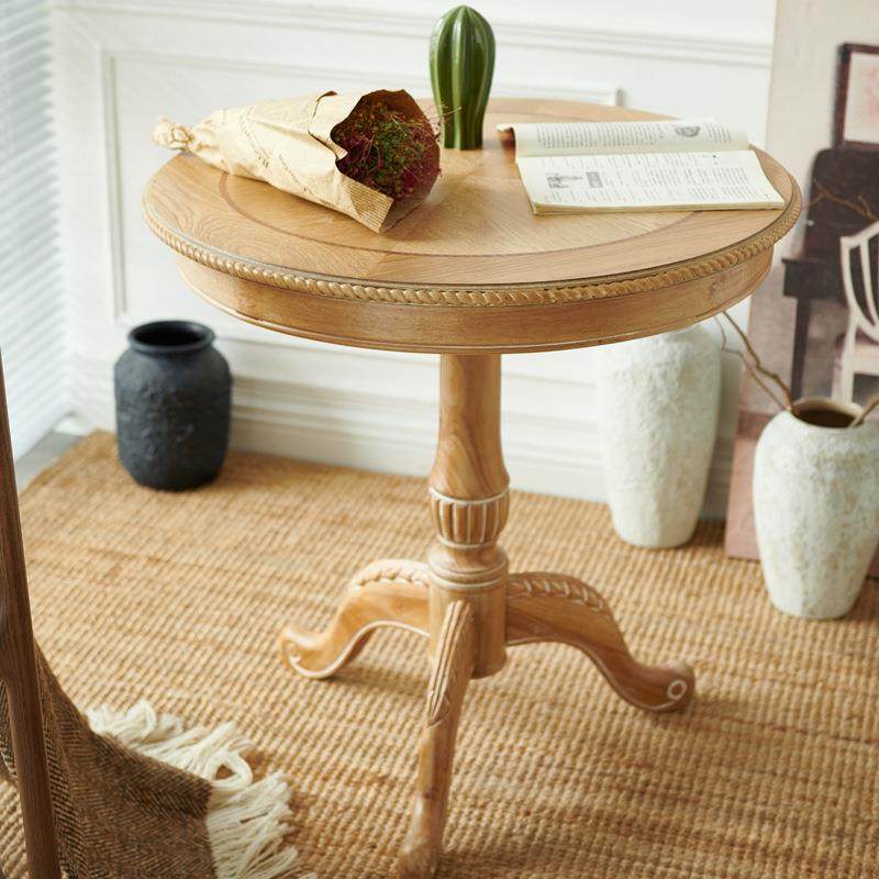 复古茶几做旧拍摄结婚照小茶桌沙发边角几美式乡村实木阳台小圆桌