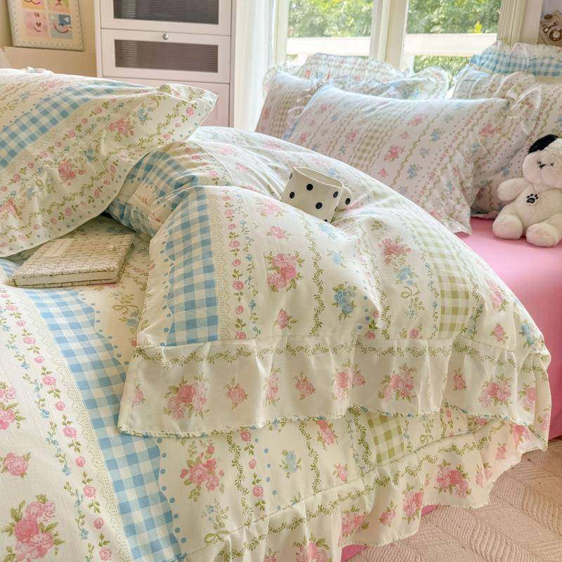 A类母婴级床上用品四件套床裙款被套花边韩版少女裸睡四季公主风