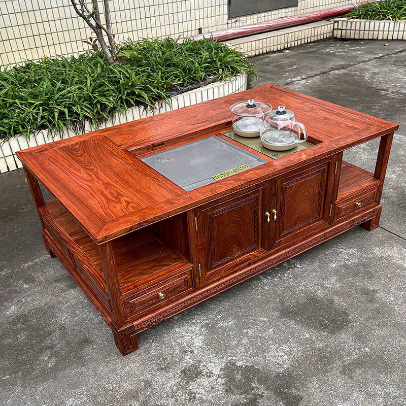 红木新中式沙发茶几刺猬紫檀实木多功能茶桌客厅仿古功夫泡茶几