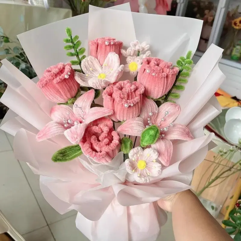 520送女朋友闺蜜母亲节扭扭棒花束手工材料包玫瑰花朵