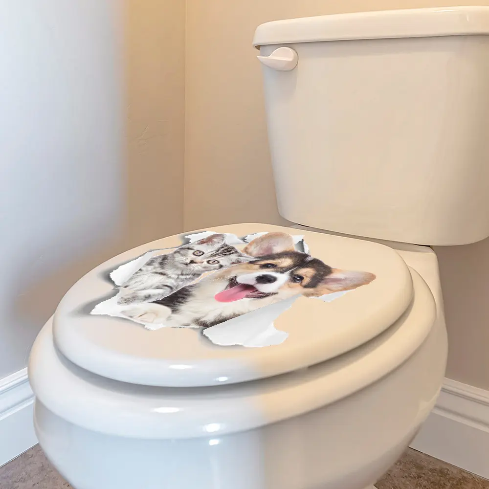 尚易spz-s0469小猫马桶盖装饰墙贴自粘浴室直采马桶贴纸