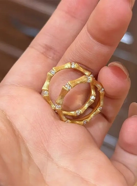 真金电镀复古锆石竹节开口戒指简约时尚百搭食指戒轻奢高级感手饰