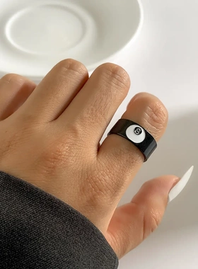 欧美饰品个性圆形简约数字黑8戒指女简约嘻哈小众滴油指环