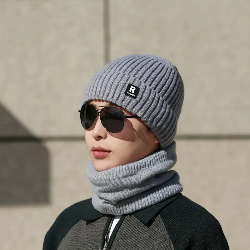 冬季保暖毛线针织帽子男纯色字母韩版户外运动时尚百搭护耳毛线帽