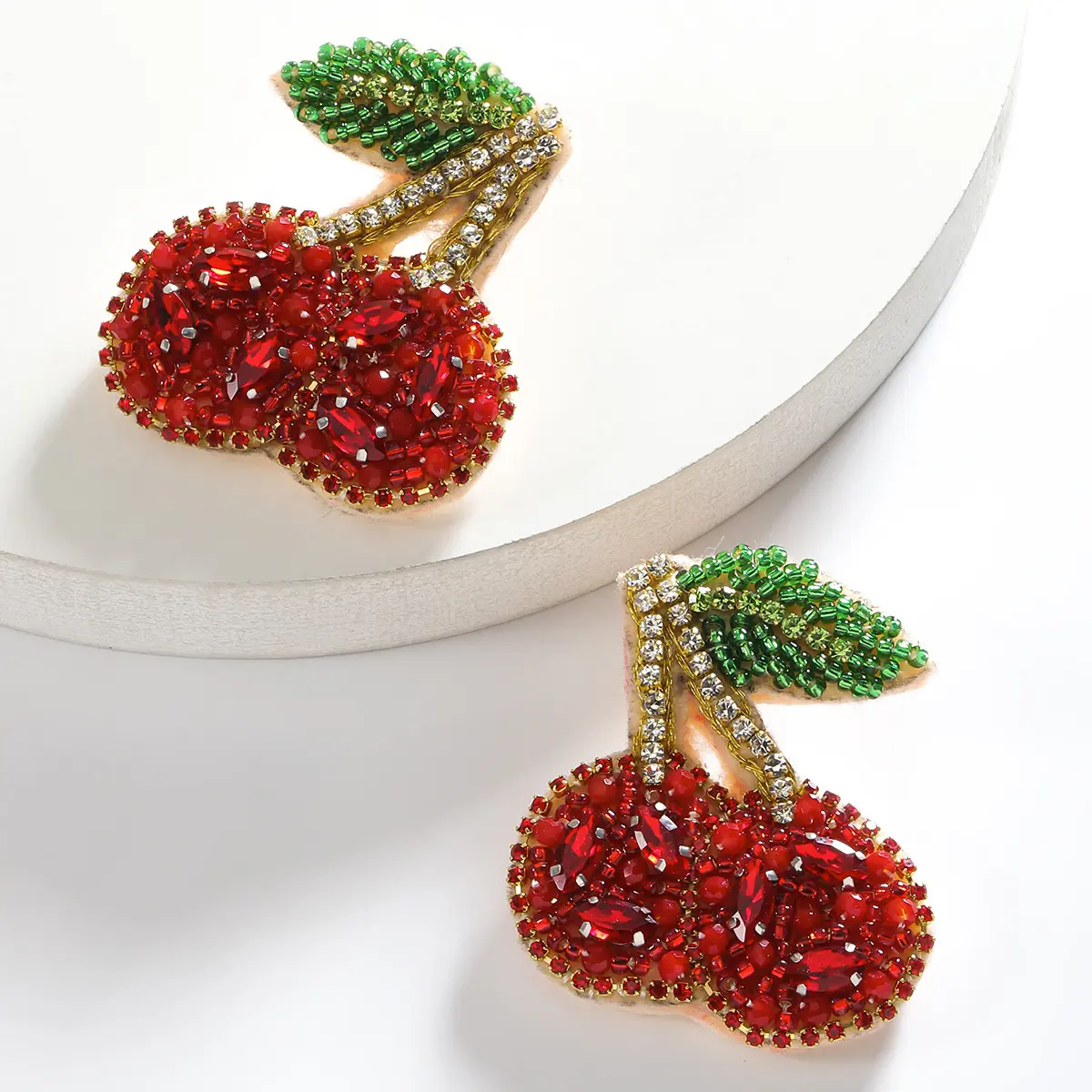 夏季百搭水果earings 创意设计感草莓樱桃手工米珠耳环镶钻耳饰品