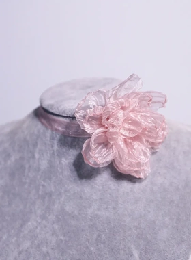 法式风青色花朵项链rose 夸张立体丝带系脖子颈链