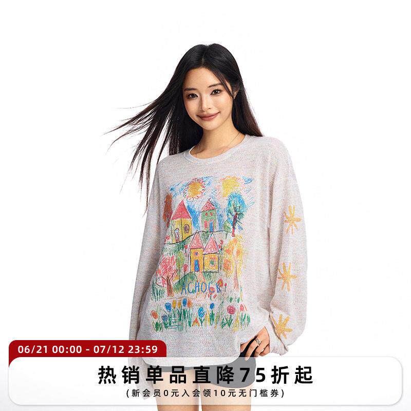 【Achock官方店】潮牌手绘涂鸦罩衫上衣复古彩色打底薄透气长袖T