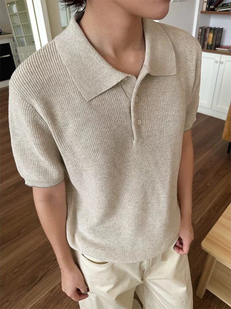 EME 新贵高奢夏季棉麻花纱polo短袖针织衫男女复古老钱松弛感上衣