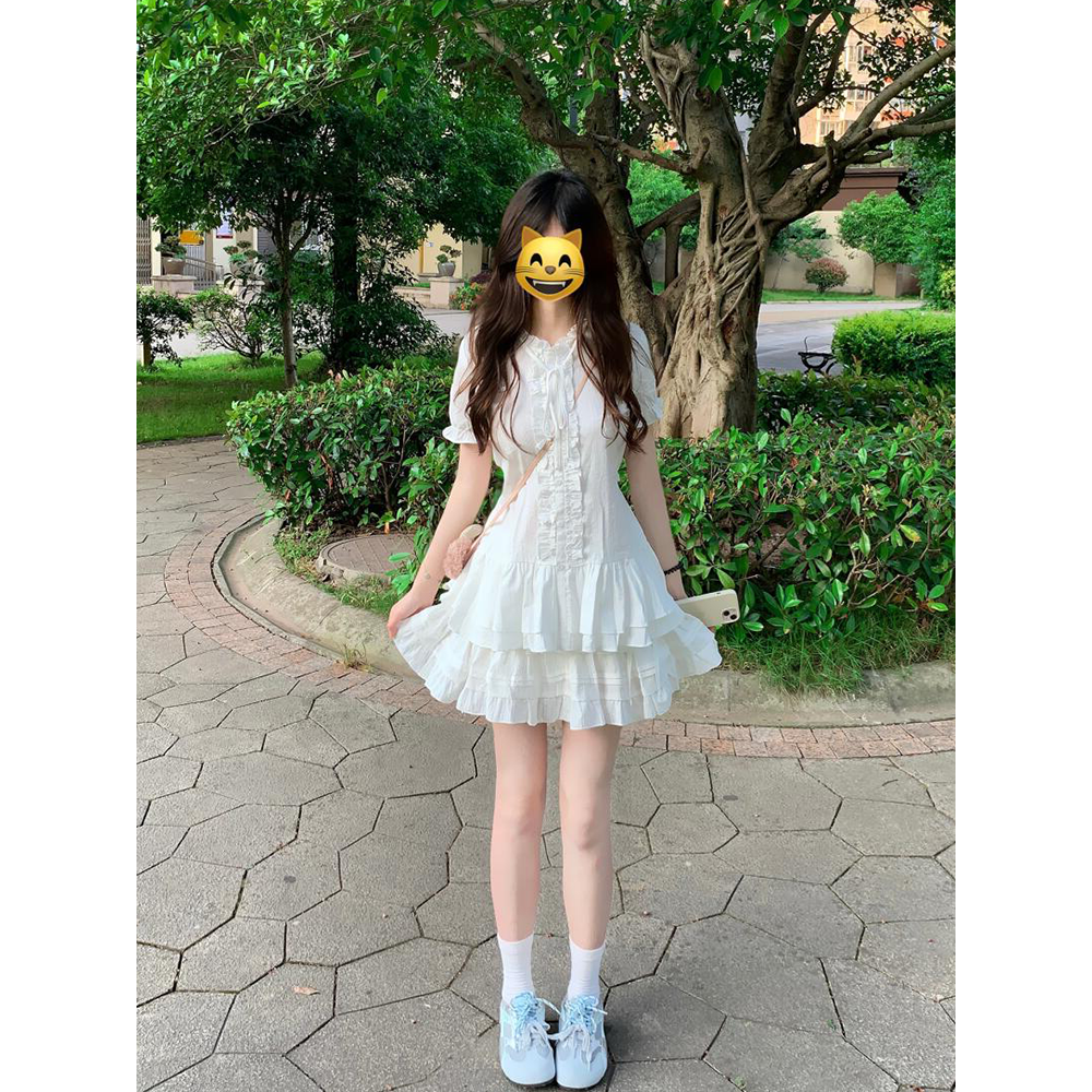 韩系夏季休闲系带短袖上衣女学生搭配高腰修身蛋糕短裙穿搭一整套