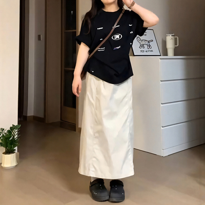 灰白色速干工装裙女大码微胖mm小个子梨形身材a字遮胯显瘦半身裙