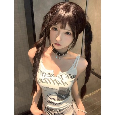 白色字母印花别致吊带背心女夏季外穿设计感小众无袖辣妹绝美上衣