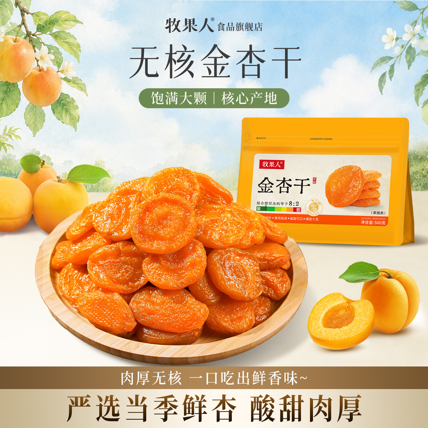 牧果人无核无熏硫金杏干非新疆蜜饯果脯干红杏酸甜办公室休闲孕妇