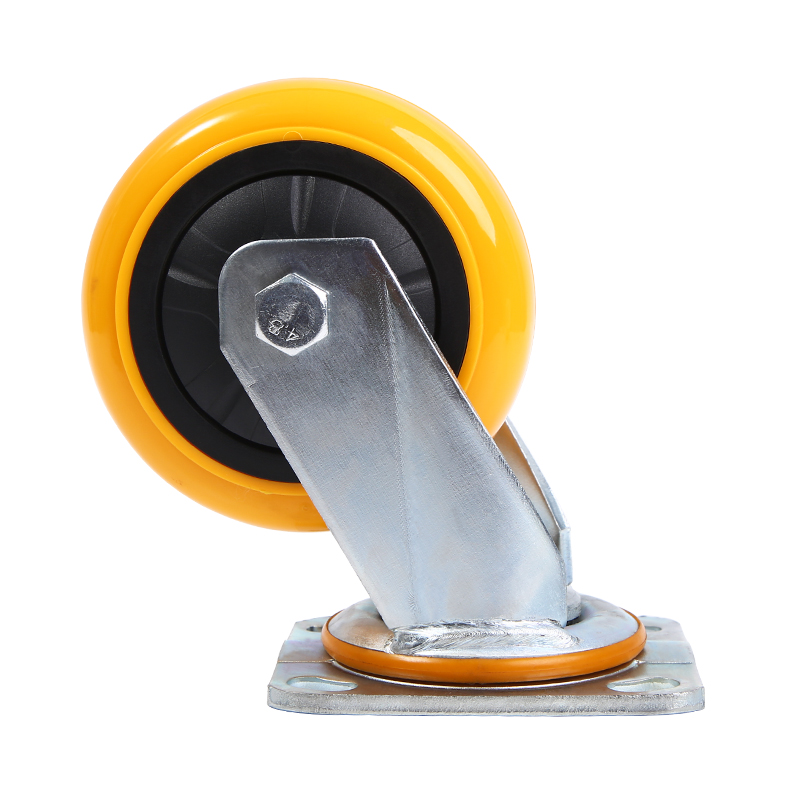 4寸轮子5寸6寸k黄色聚氨酯8寸重型万向轮平板推车轮子工业脚轮定