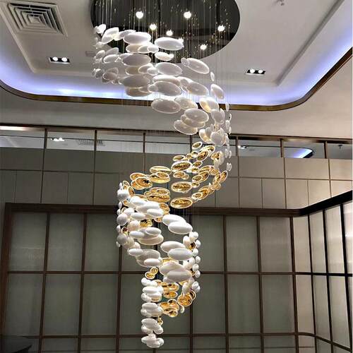 别墅轻奢水晶吊灯非标定制酒店复式楼楼中楼旋转金蛋灯商场售楼部