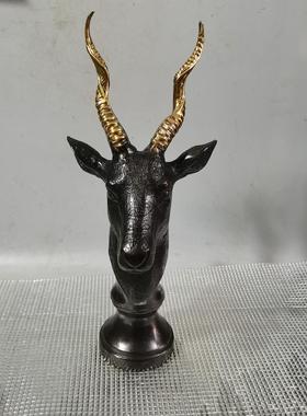 古玩铜器鹿头仿古做旧收藏摆饰鹿头摆件工艺品铜制复古