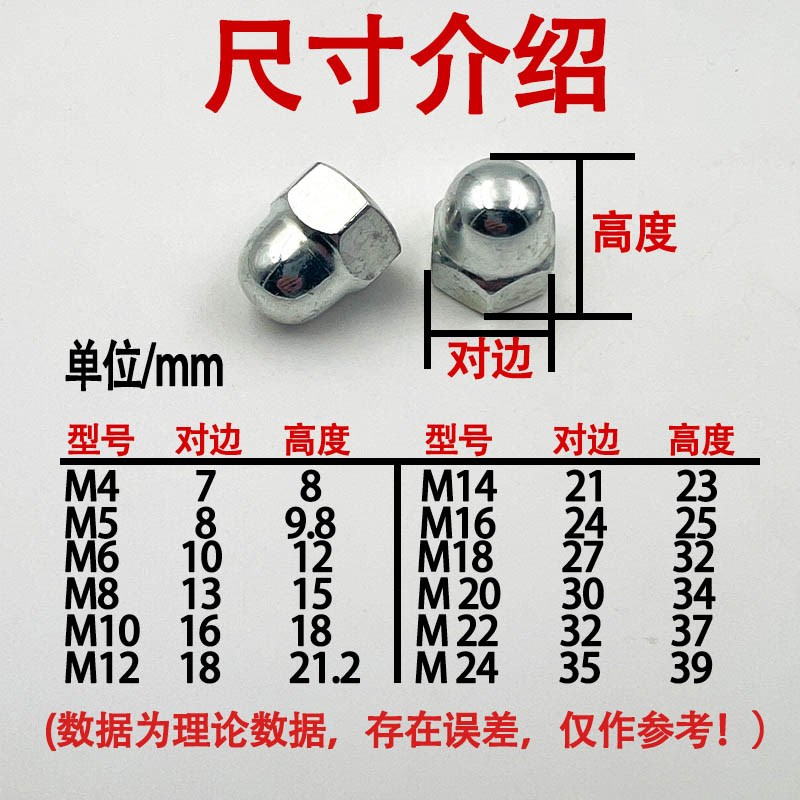 镀锌盖型螺母304/201不锈钢盖帽装饰螺帽球形圆头螺丝帽MZ3-M24