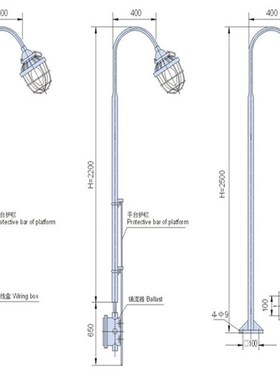 2.5米2.3米防爆平台灯法兰式护栏式马路式CBPD厂房防水尘沈阳华荣
