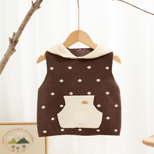 儿童连帽毛线马甲毛衣女童春秋款男童针织无袖背心洋气上衣坎肩