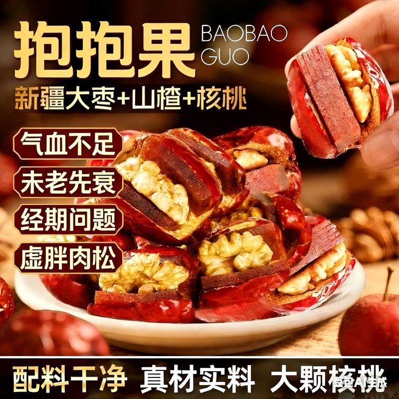 追馋新疆大枣核桃仁山楂解馋酥脆休闲小零食香脆红枣夹核桃特级
