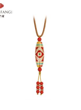 红色六眼天珠足银999珐琅吊坠