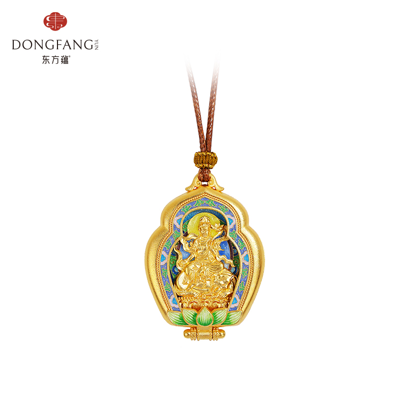足银999鎏金珐琅吊坠普贤菩萨