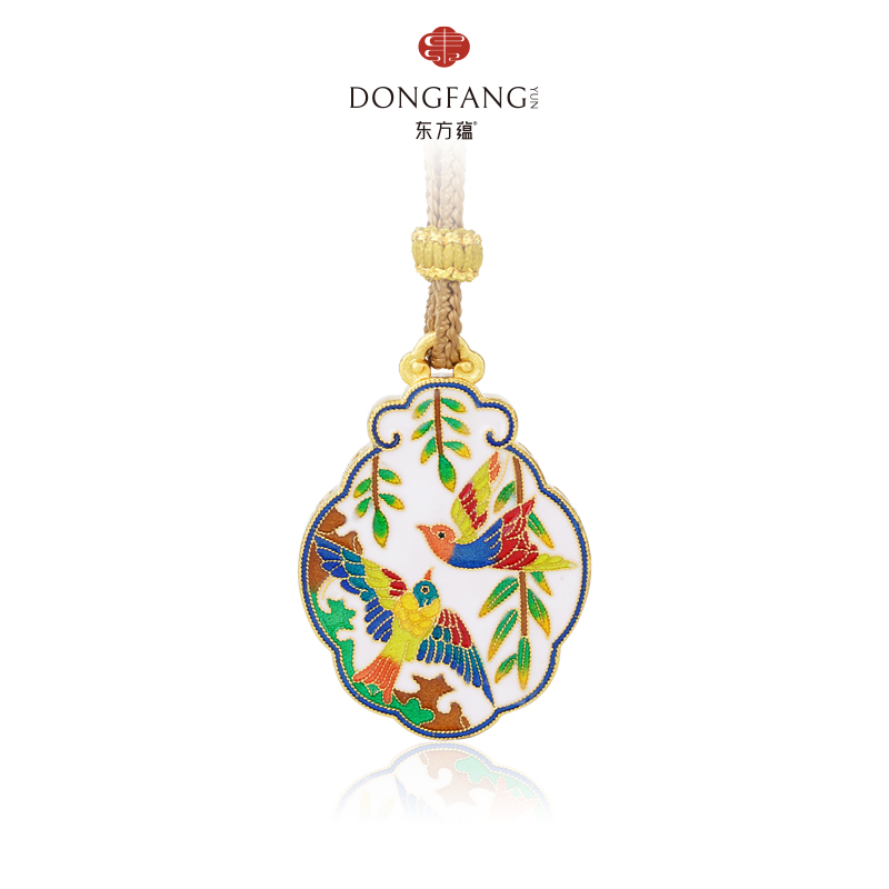 吊坠足银999鎏金珐琅雨燕双飞