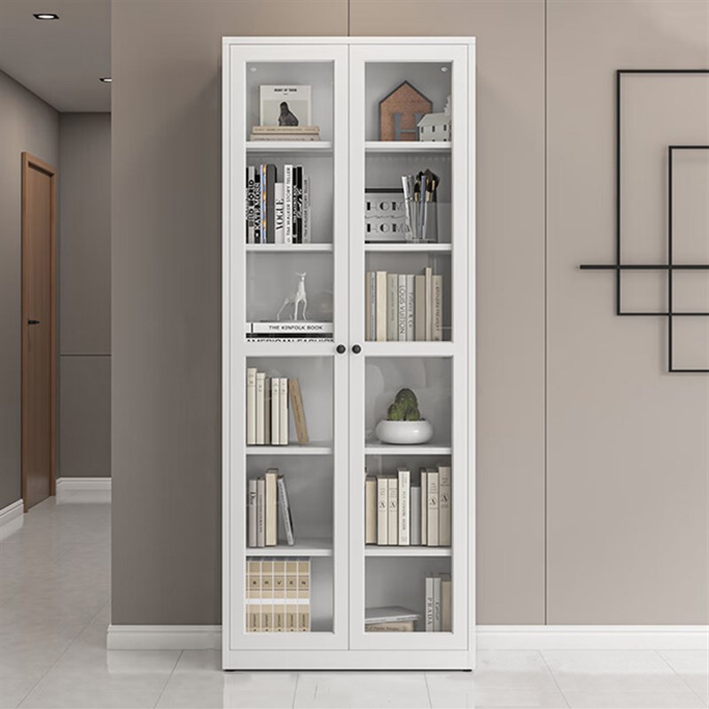 书柜落地书架家用多层收纳展示柜客厅铁艺置物柜玻璃透明钢制书柜