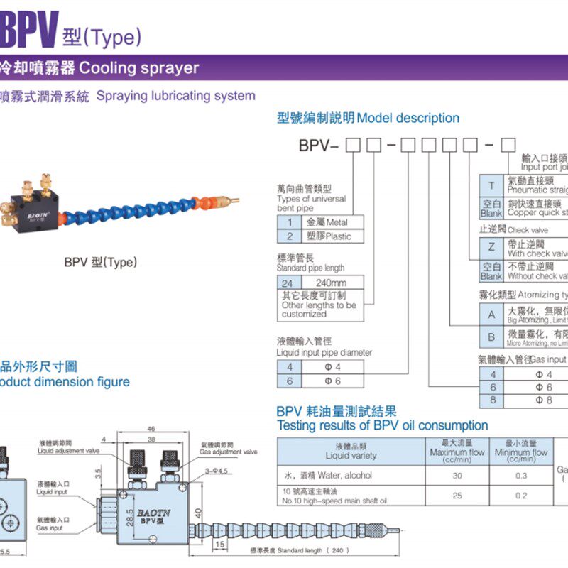 BAOTN宝腾BPV-2240-46B/48B自吸式CNC精雕高光酒精冷却润滑喷雾器