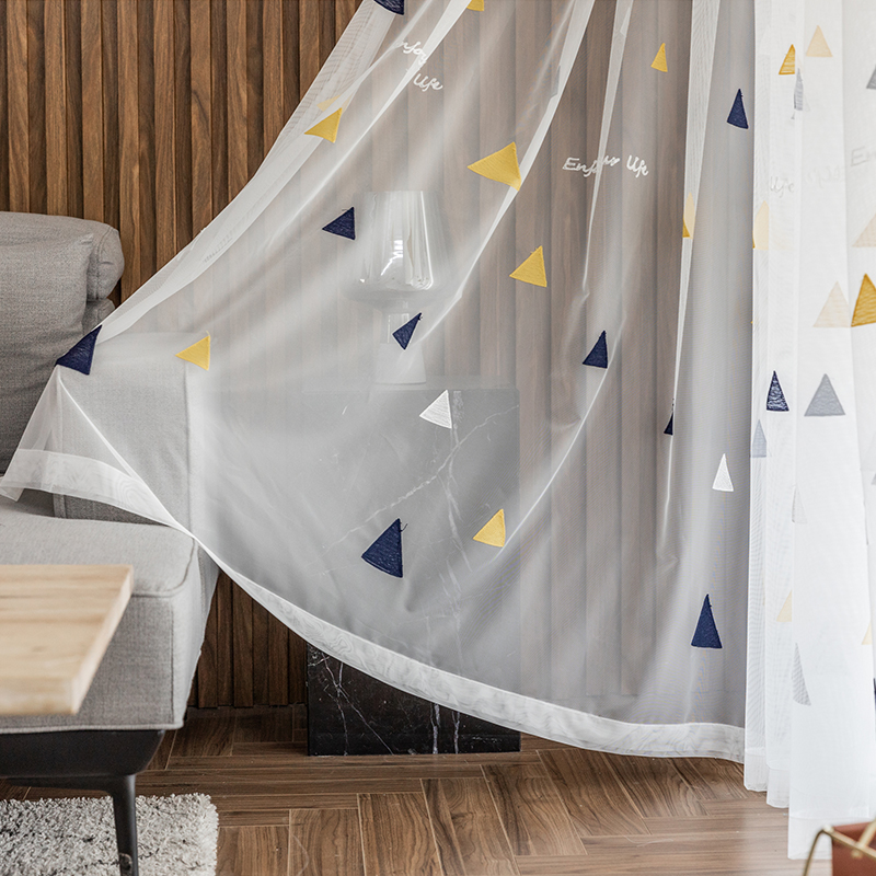 简约现代北欧ins白色绣花窗纱纱帘客厅阳台薄纱卧室飘窗窗帘成品