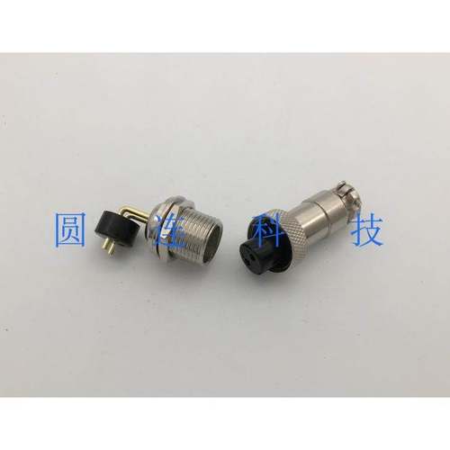 航空插头插座M12GX12-2芯弯针90度PCB焊板式线路板连接器开孔13MM
